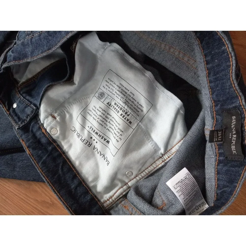 Banana Republic Navy Blue Jeans Mens 36X40‎ Inseam 29 Tapered Fit Athleisure